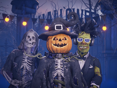 🎃 Halloween party! 3d animation cat character character design clips dance frankenstein halloween halloween party haunted holiday jack o lantern parties pumpkin skeleton skull witch zombie
