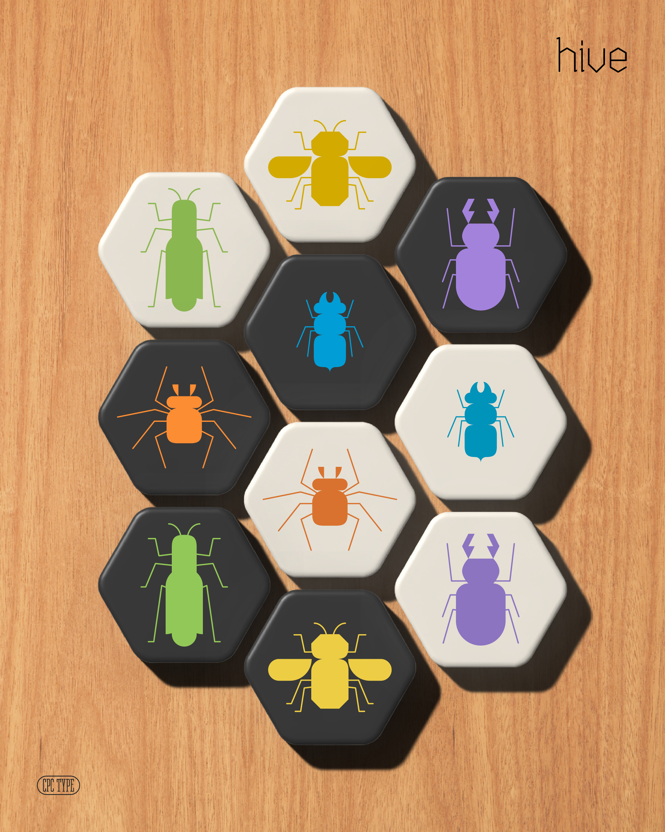 Redrawing the game Hive 3d branding bugs gaming graphic design icons illustration table top game