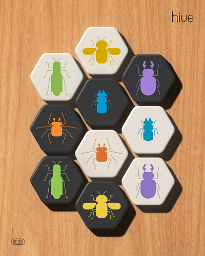 Redrawing the game Hive 3d branding bugs gaming graphic design icons illustration table top game