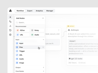 Workflow Builder Sidebar ai automation builder flow headbar list nodes sidebar tabs user interface workflow