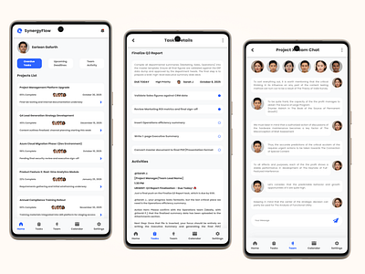 SynergyFlow Mobile: Project Management That Works on the Go 🤝 androidapp appdesign b2b designconcept designinspiration iosapp mobileappdesign mobileui productivity projectmanagement saas startupdesign teamcollaboration uidesign userexperience uxdesign