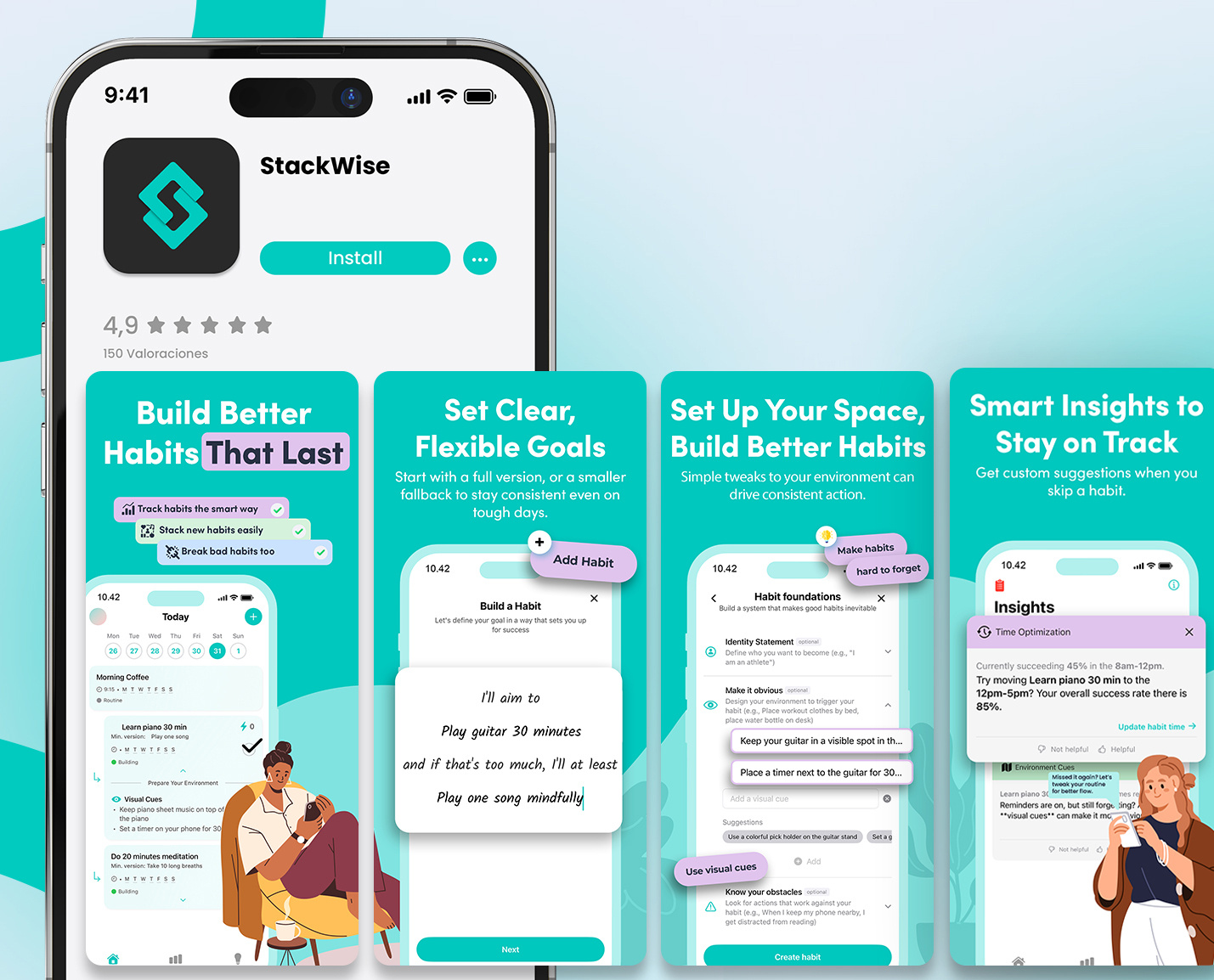 App Store screenshots Smart Habit Builder App app screenshots app store app store screenshots branding design graphic design illustration play store screenshots ui