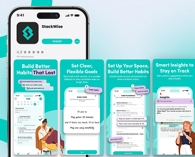 App Store screenshots Smart Habit Builder App app screenshots app store app store screenshots branding design graphic design illustration play store screenshots ui