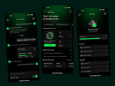 Cortex – AI Assistant & Chatbot App (Dark UI Concept) ai app ai assistant ai chatbot ai concept design ai powered app chat ui dark ui design futuristic design modern app design neural interface productivity app ux ui design voice assistant