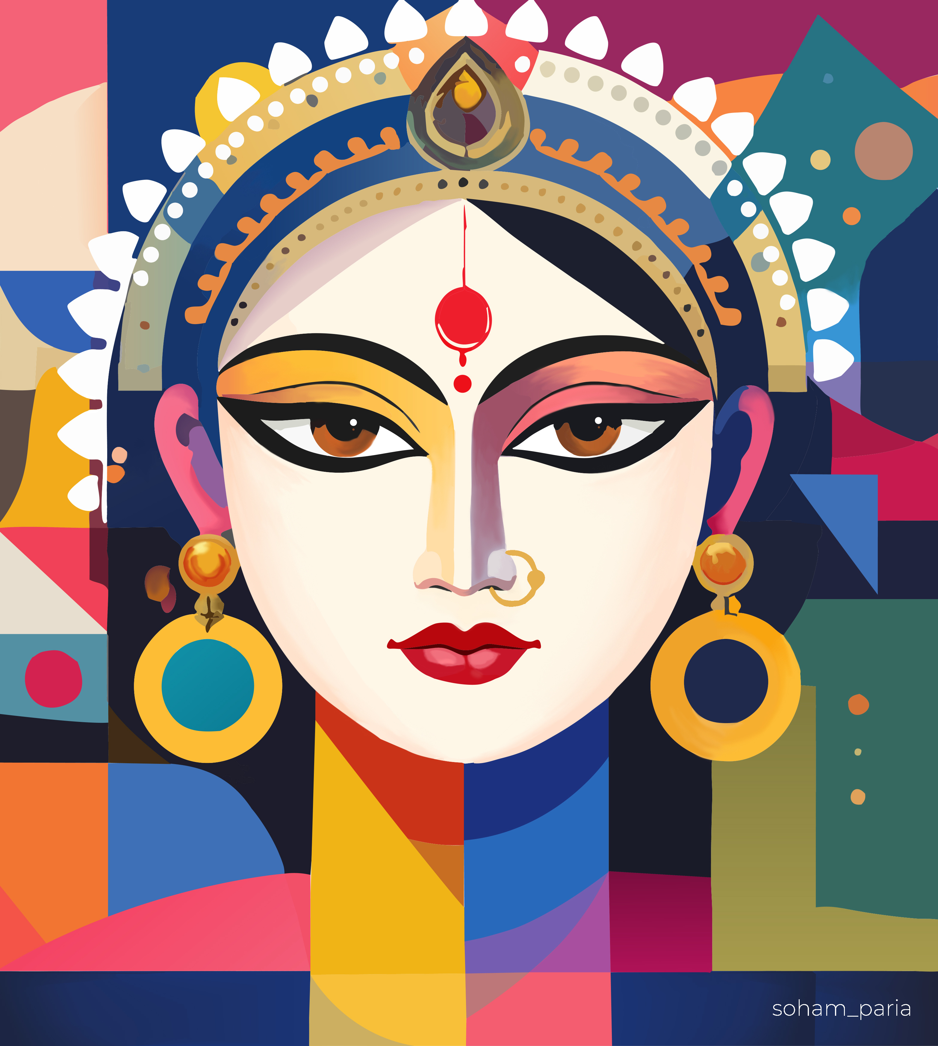 Divine Geometry: The Face of Shakti | Digital Painting bengal art digital art digital illustration digital painting durga durja puja goddess art graphic design indian art painting vector illustration vector painting