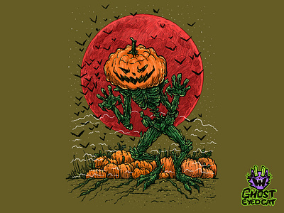 Pumpkin Patch Creature bats blood moon fog halloween horror illustration illustrator jack o lantern moon pumpkin pumpkin patch scary
