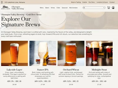 Brewery & Winery Web Design Menu Page branding design graphic design ui web design website website design