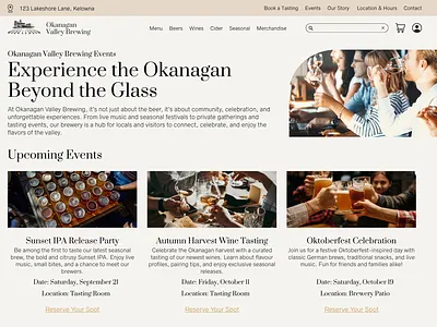 Brewery & Winery Web Design Events Page branding design graphic design ui web design website website design