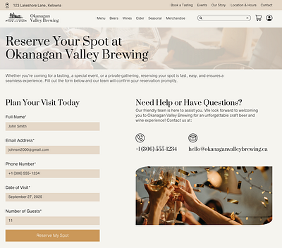 Brewery & Winery Web Design Reservation Page branding design graphic design ui web design website website design