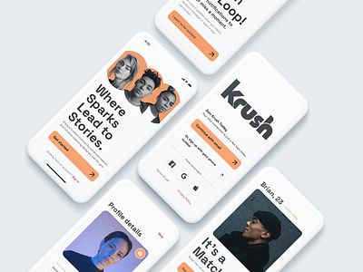 KRUSH — Dating App & Brand Identity advertising app design brand design branding clean color palette dating app design system figma interface design interface designer logo design modern product design typography ui user interface ux ux design visual identity