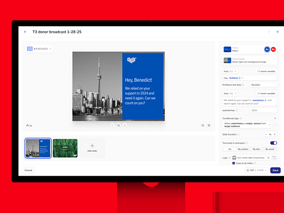 Prompt Personalized Media Builder - variable data builder builder ui clean creator editor ui gif creator gif editor image creator image editor light personalization personalized media political campaign product design text broadcast text campaign theme switcher ui ux variables