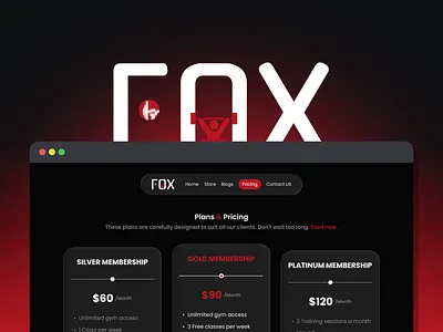 DailyUI #30 | Pricing "Fox Gym" dailyui dailyui30 figma gym pricing pricingpage ui
