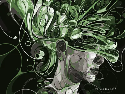 Green abstract art bloom colorful coverbook curve design green illustration line monochrome portrait surealisme unique vector vectorart