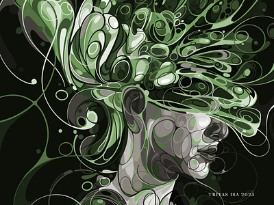 Green abstract art bloom colorful coverbook curve design green illustration line monochrome portrait surealisme unique vector vectorart