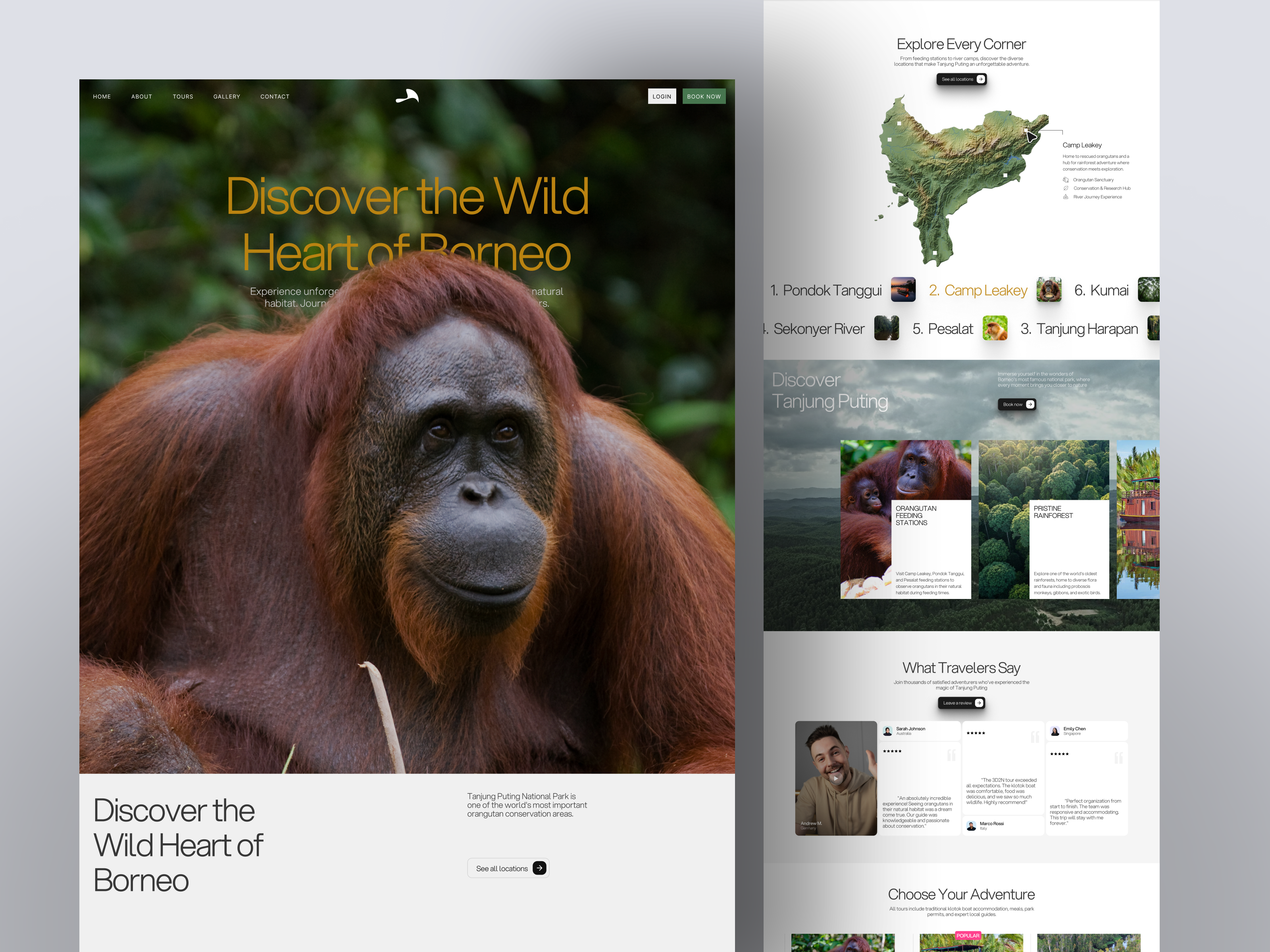 TripTanjungPuting - Travel Landing Page adventure book booking destination hiking holiday kalimantan lake opentrip orangutan tanjung puting travel travelagency traveling trip ui design vacation web web design website