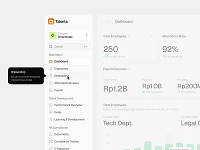 Talenta - Navigation Component clean dashboard hr management human management navigation resource saas sidebar taufiq tooltip