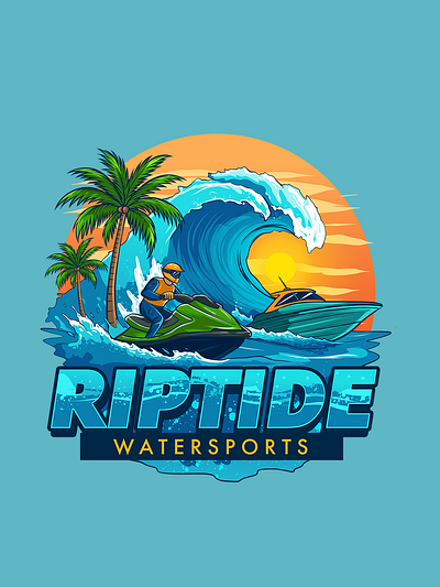 RIPTIDE WATERSPORTS - CARTOON LOGO adobe illustrator branding cartoon logo graphic design logo procreate