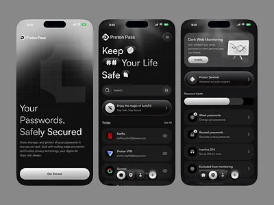 Password Manager Mobile App UI darkmodeui medical app ui mobile app mobile app design mobile application mobile design mobileappdesign modernui passwordmanager privacydesign protonpass securityapp uidesign