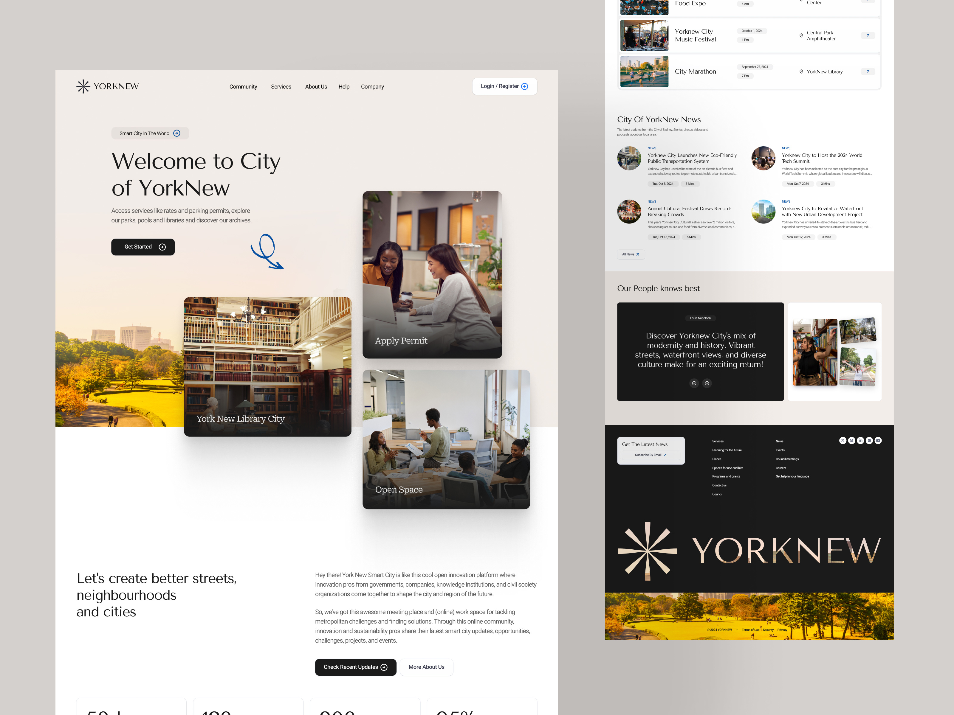 Yorknew – Smart City Portal Website accessibility design city website civic design clean interface community platform company profile compro government portal information architecture landing page minimal design modern ui modern website public service ui responsive web design smart city ui uiux design ux ui design web design