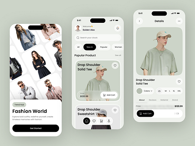Modern Fashion E-Commerce App app design clean ui ecommerce app fashion app lifestyle app minimal mobile mobile app onboarding design product page shopping app ui design