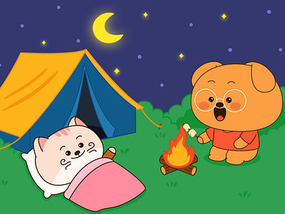 Dowpy Pet Care - Camping Illustration animation brand identity branding camp camping character character design concept illustration graphic design illustration ip ip design mascot motion graphics pet scene illustration visual identity