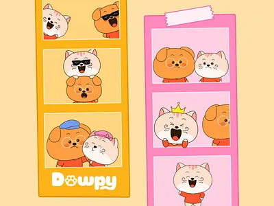 Dowpy Pet Care - Photobooth Illustration animation brand identity branding character character design concept illustration design flat illustration illustration ip ip design mascot mascot design motion graphics pet pet care photo card photobooth scene illustration visual identity