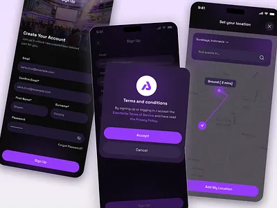 Eventbrite App – Location Flow UI app design app interface booking app design forgot password interface ios app location location app locationui map mobile app mobile screens onboarding onboarding screen register sign in sign up splash screen user interface