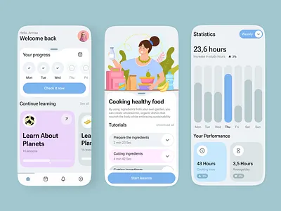 Cooking & Learning App — Modern Educational UI Design app design cookingapp cookingtutorial education education app educationui elearning foodapp ios learning app learning app design learning platform learningapp mobile mobile app mobile app design mobileappdesign online course app ui ui design