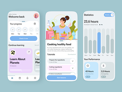 Cooking & Learning App — Modern Educational UI Design app design cookingapp cookingtutorial education education app educationui elearning foodapp ios learning app learning app design learning platform learningapp mobile mobile app mobile app design mobileappdesign online course app ui ui design