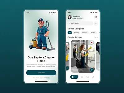 Home Cleaning Service App app concept cleaning service ui home cleaning app home services app mobile app design modern design on demand app service booking app uiux design