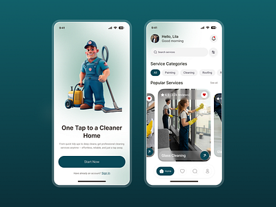 Home Cleaning Service App app concept cleaning service ui home cleaning app home services app mobile app design modern design on demand app service booking app uiux design