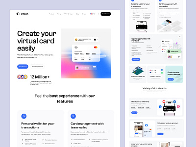 Virtual Payment Card SaaS Landing Page Design bank banking website benoto design finance website fintech fintech saas fintech website master card minimal design modern fintech money payment app ui payment management saas saas landing page saas website ux virtual card virtual card design web design