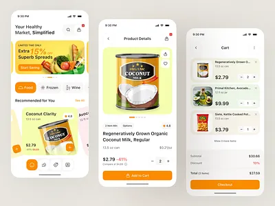 Grocery Shopping App — Fresh, Simple & Smart UI Design app design e commerce ecommerce ecommerce app food delivery app grocery app ios app mobile mobile app online store organic food app shopping app supermarket app ui design