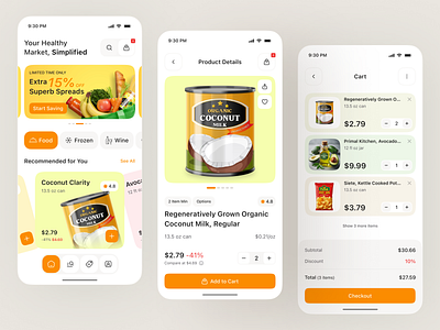 Grocery Shopping App — Fresh, Simple & Smart UI Design app design e commerce ecommerce ecommerce app food delivery app grocery app ios app mobile mobile app online store organic food app shopping app supermarket app ui design