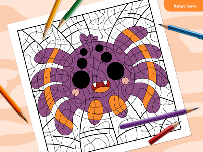 Fun and Easy Halloween Activity: Spider Color by Number! 🍂 activity adobe illustrator autumn cartoon character children color by number coloring book coloring page cute design for kids halloween illustration spider spooky season vector worksheet