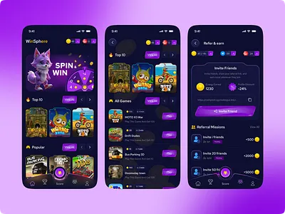 Game Hub - Game Store Mobile App character progression clean layout community dark mode ui esports fun game tournaments game ui game ux gamehub gaming gaming community gaming dashboard gaming platform hub interactive design interface online gaming product design uiux interface