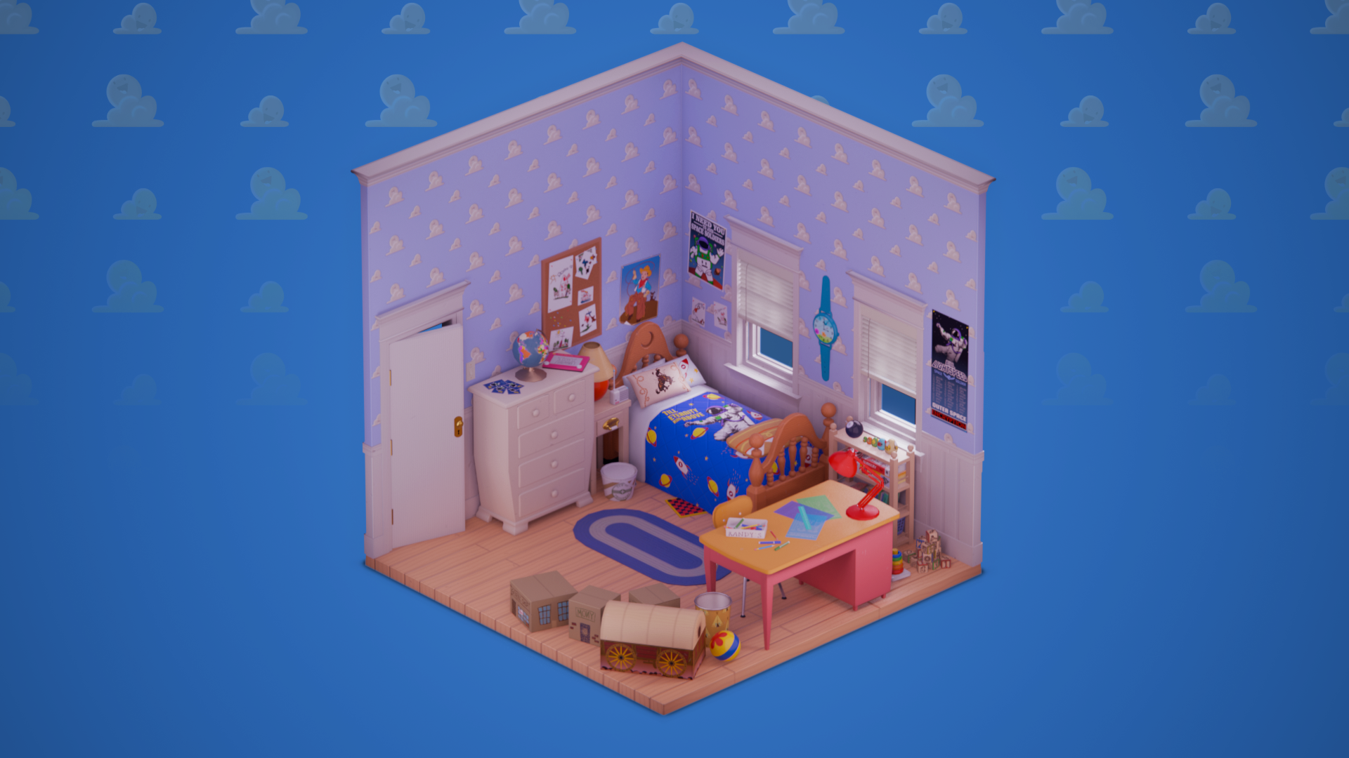 Toy Movie: Randy's Bedroom 3d bedroom blender day disney eevee fan art isometric night pixar room stylized toy story