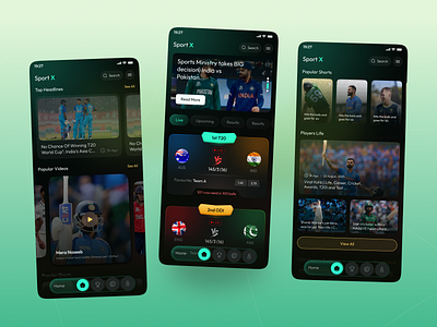 SportX – Live Cricket App UI app app design cricket score designer live live score mobile app product sports app sports mobile app sports ui topdesign uiux