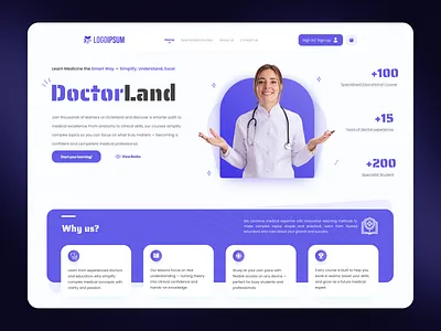 DoctorLand — Learn Medicine the Smart Way branding graphic design interface logo medicaleducation motion graphics onlinelearning startupdesign ui uidesign webdesign