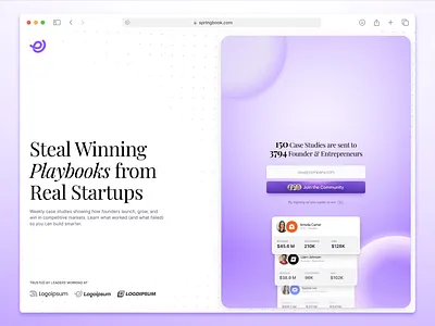 Newsletter Subscriber Page branding clean codelessweb design elegant figma inspiration landing page ui webpage