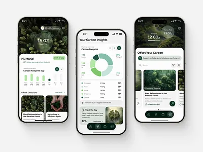 Carbonly - Mobile App Design | Tracking Carbon Footprint analitics animation app clean ui greenenergy health ios ios app mobile mobile app mobile first mobile one mobile screens modern nature screens sustainability tracking ui ux