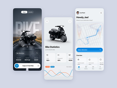 E-bike mobile app UI app design app ui bicycle app bike ui biking branding design ebike ebike mobile app ecycle electric bike mobile app scooter smart app smart bike tracker uber ui uiux ux