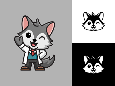 Jai Wolf Logo & Mascot Design animal black and white brand branding cartoon character design cute friendly fun identity jai wolf logo mascot logo monochrome music playful producer scientist symbol wolf
