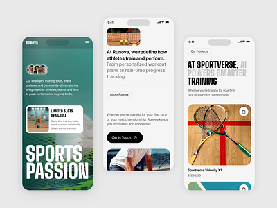 Runova Sports App Design ai app app design app interface dark theme ios app mobile mobile app mobile app design mobile application mobile ui product design sports sports app sports app design ui ux workout