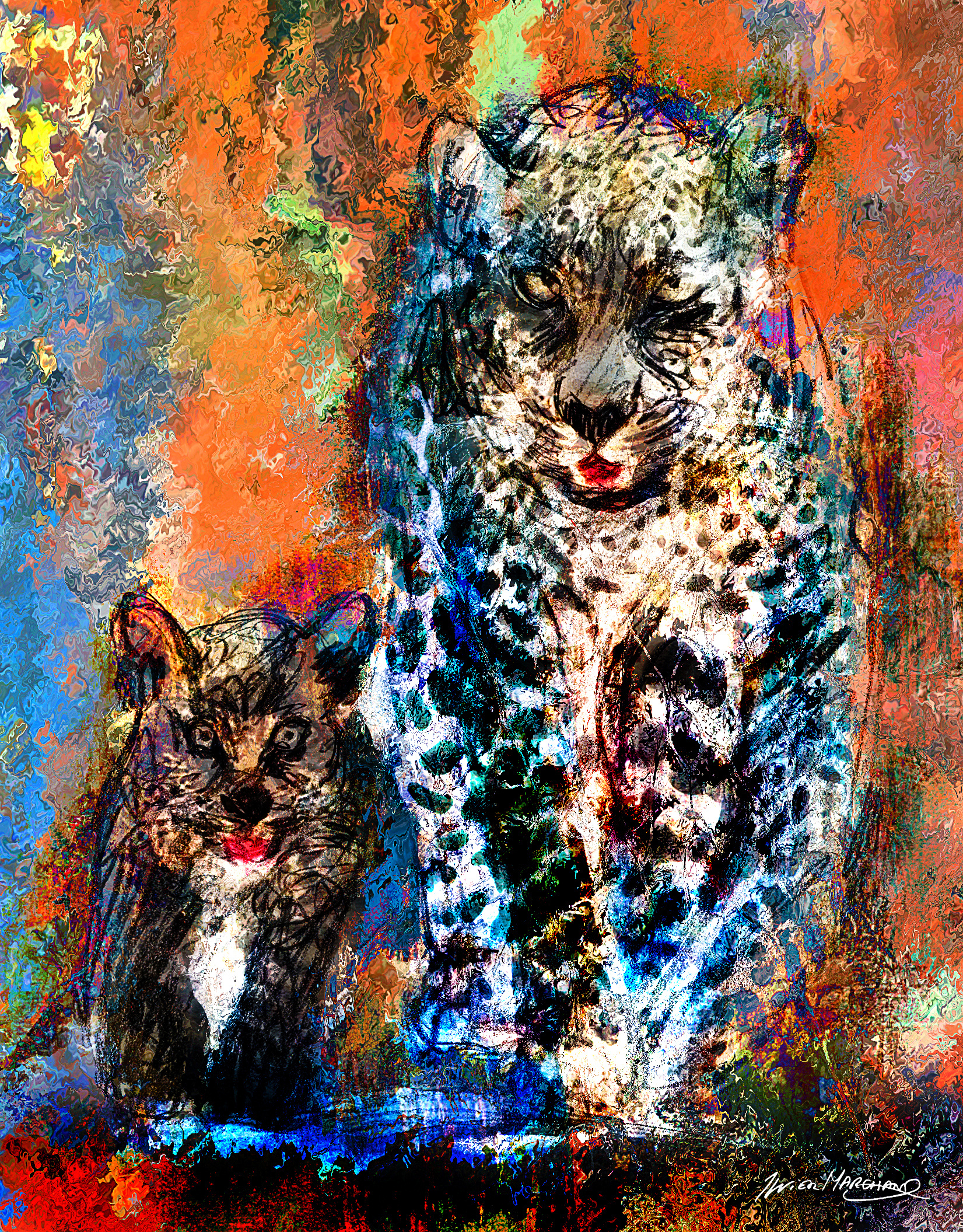 Panthères avec son petit