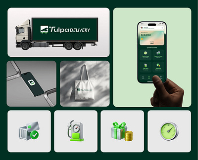 Truck Delivery Platform Logo Design and Branding Visuals 3d icons branding freight green ui logo