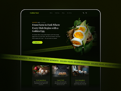 Golden Nest — Organic Restaurant Branding & Website Concept branding conceptdesign designexploration eggrestaurant greenbranding landingpage landingpagedesign organicrestaurant premiumbrand restaurantdarkmode restaurantdesign restaurantlandingpage torontorestaurant uxuidesign visualidentity webdesign