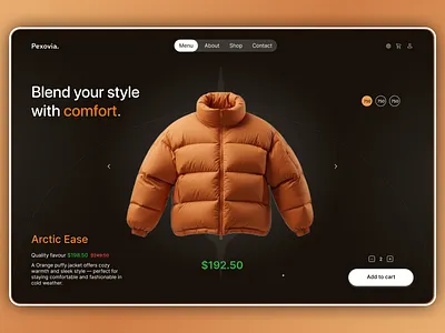 Fashion eCommerce Website UI/UX — Modern Product Page Design apparel website clothing store design dark mode ui ecommerce platform ecommerce ui fashion brand fashion landing page fashion ui ux jacket design landing page minimal web design modern ui online shop pexovia product page responsive design shop interface ui concept web design winter