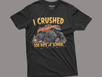 I Crushed 100 Days of School – Monster Truck T‑Shirt Design apparel cartoon clothing colorful design fashion fun graphic graphic t shirt illustration kids monstertruck school teacher truck tshirt typography vector