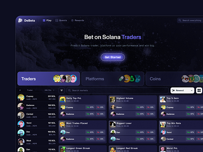 Debets Prediction Market Platform UI blockchain crypto polymarket prediction market product design solana ui ux web design